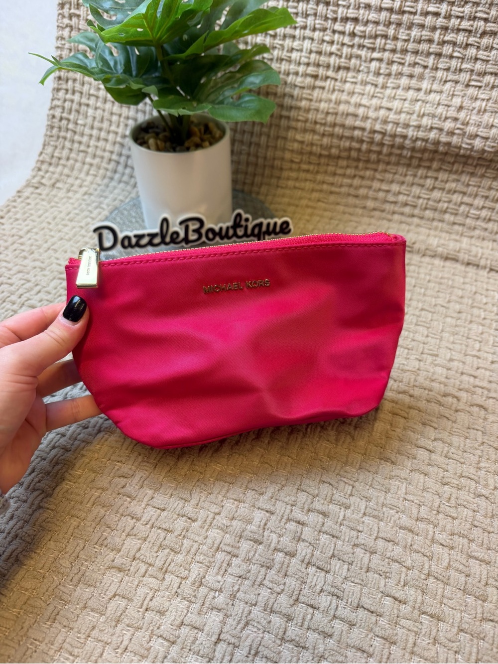 Michael Kors Hot Pink Nylon Cosmetic Pouch with Gold Logo